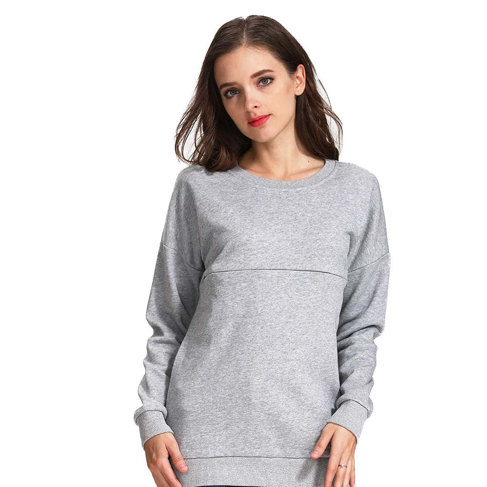 Maternity Nursing Sweatshirt Long Sleeve Thick Cotton Breastfeeding Clothes Mommy Pregnant Lactation Wear Big Size