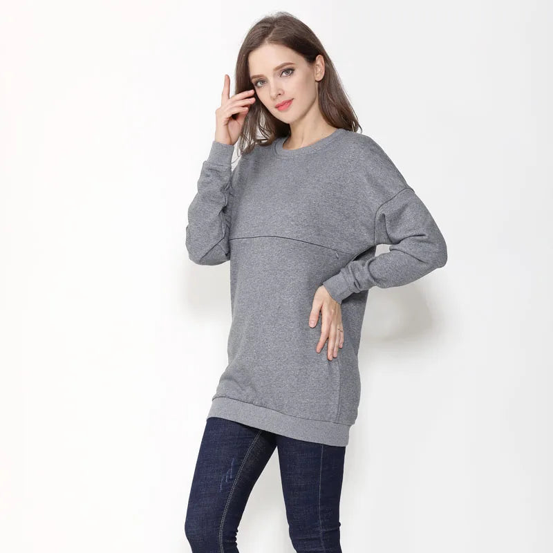 Maternity Nursing Sweatshirt Long Sleeve Thick Cotton Breastfeeding Clothes Mommy Pregnant Lactation Wear Big Size