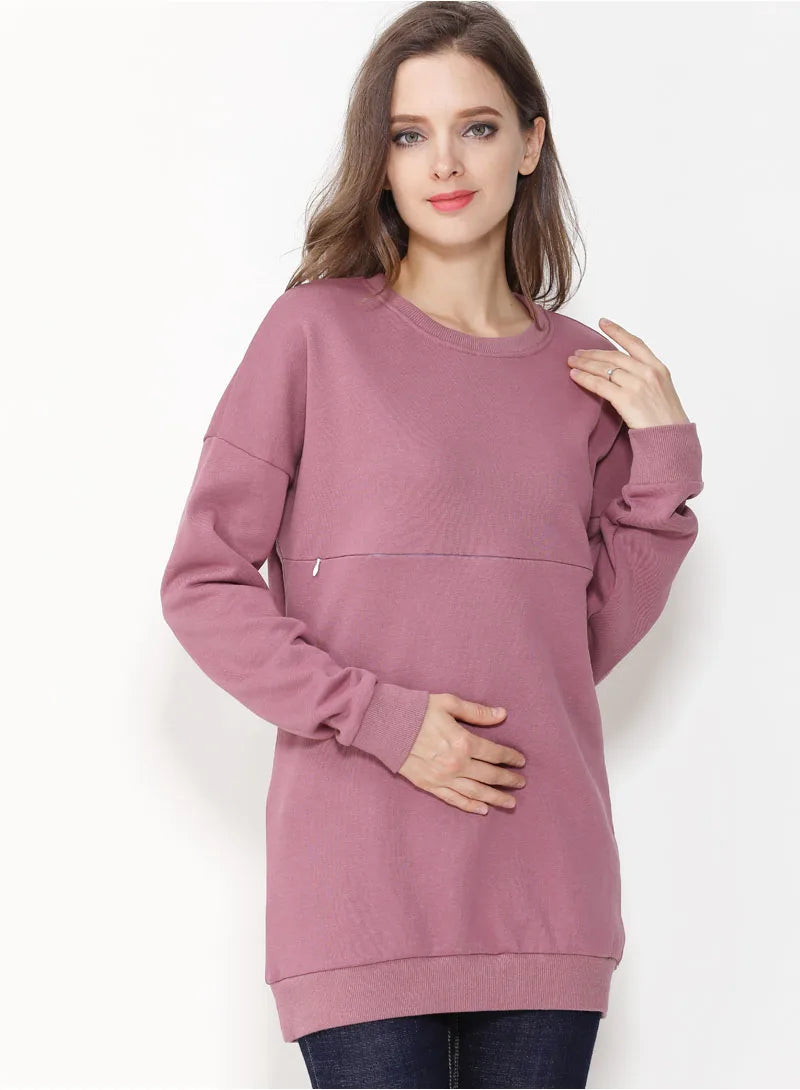 Maternity Nursing Sweatshirt Long Sleeve Thick Cotton Breastfeeding Clothes Mommy Pregnant Lactation Wear Big Size