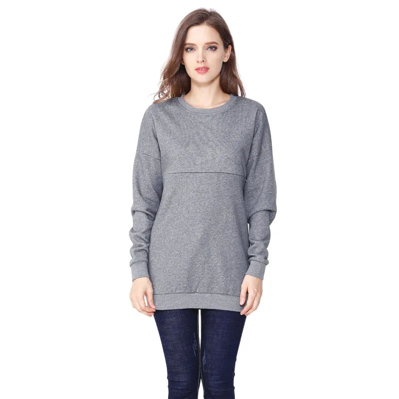 Maternity Nursing Sweatshirt Long Sleeve Thick Cotton Breastfeeding Clothes Mommy Pregnant Lactation Wear Big Size