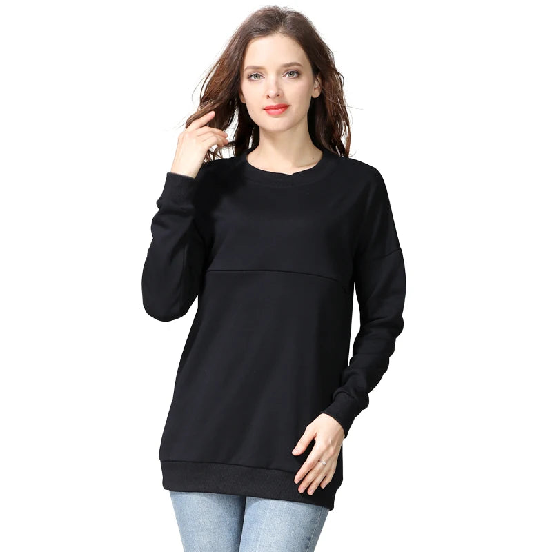 Maternity Nursing Sweatshirt Long Sleeve Thick Cotton Breastfeeding Clothes Mommy Pregnant Lactation Wear Big Size