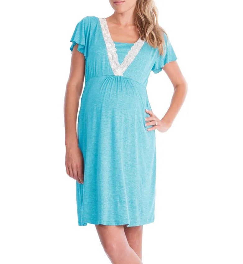 Maternity Nursing Nightgown & Matching Robe With Lace Trim and Adjustable Belt, Sold  Separately