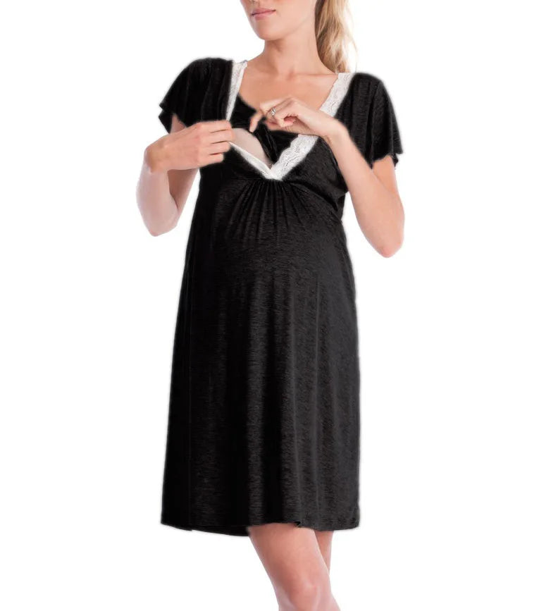 Maternity Nursing Nightgown & Matching Robe With Lace Trim and Adjustable Belt, Sold  Separately