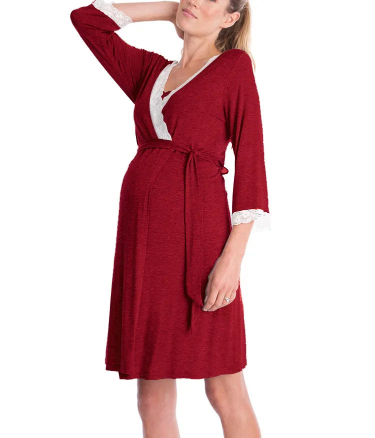 Maternity Nursing Nightgown & Matching Robe With Lace Trim and Adjustable Belt, Sold  Separately
