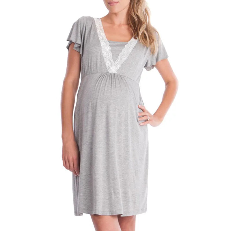 Maternity Nursing Nightgown & Matching Robe With Lace Trim and Adjustable Belt, Sold  Separately