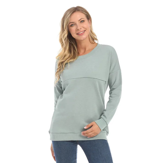 Maternity Nursing Sweatshirt Long Sleeve Thick Cotton Breastfeeding Clothes Mommy Pregnant Lactation Wear Big Size