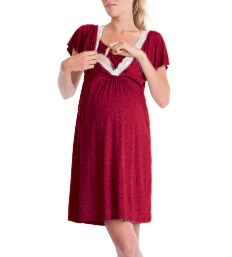 Maternity Nursing Nightgown & Matching Robe With Lace Trim and Adjustable Belt, Sold  Separately