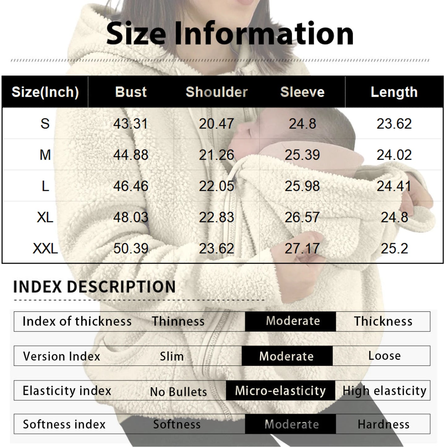 Maternity Warm Fleece Jacket Full Zip Baby Kangaroo Pouch For Winter Multifunctional Jacket, Plus Size Available