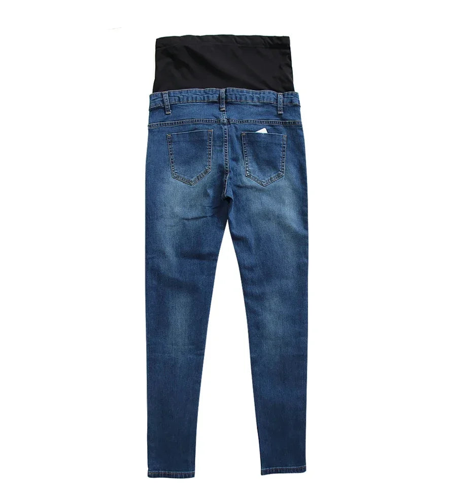 Maternity Boyfriend Jeans with Zipper & Button High Waist Regular Leg with Elastic Waist