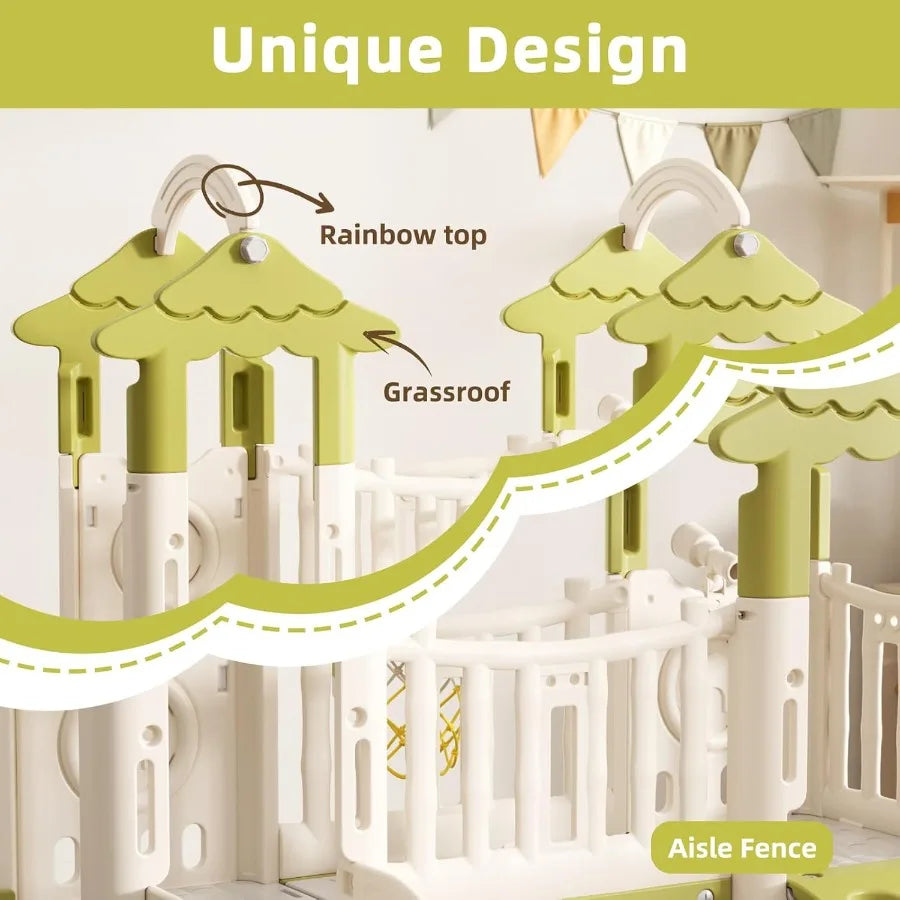 8in1 Toddler Slide Indoor Playground Sets Toddler Outdoor Playset Backyards Slides for Age 1+ with Double SlidesGrassroof Climb