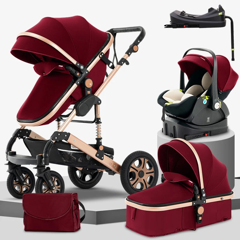 Baby Stroller Combo Car Seat, Baby Travel System with Isofix Base, Baby Carriage 3 in1 Reversible Foldable Standard Stroller