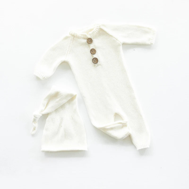 Newborn Photography Clothes 2 Pieces Set Baby Romper Hat Infant Photo Shoot Props Bear Doll Newborn Photography Accessories sold seperately or as complete set