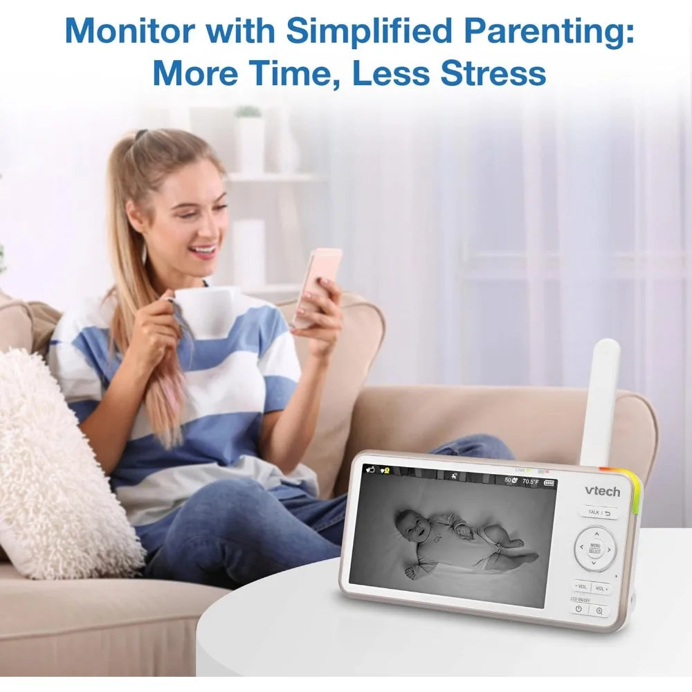 V-Care VC2105 1080p FHD Over-The Crib Mount Smart Baby Monitor 5” 720p LCD Screen,Table Stand, Remote Access, Versatile Placement