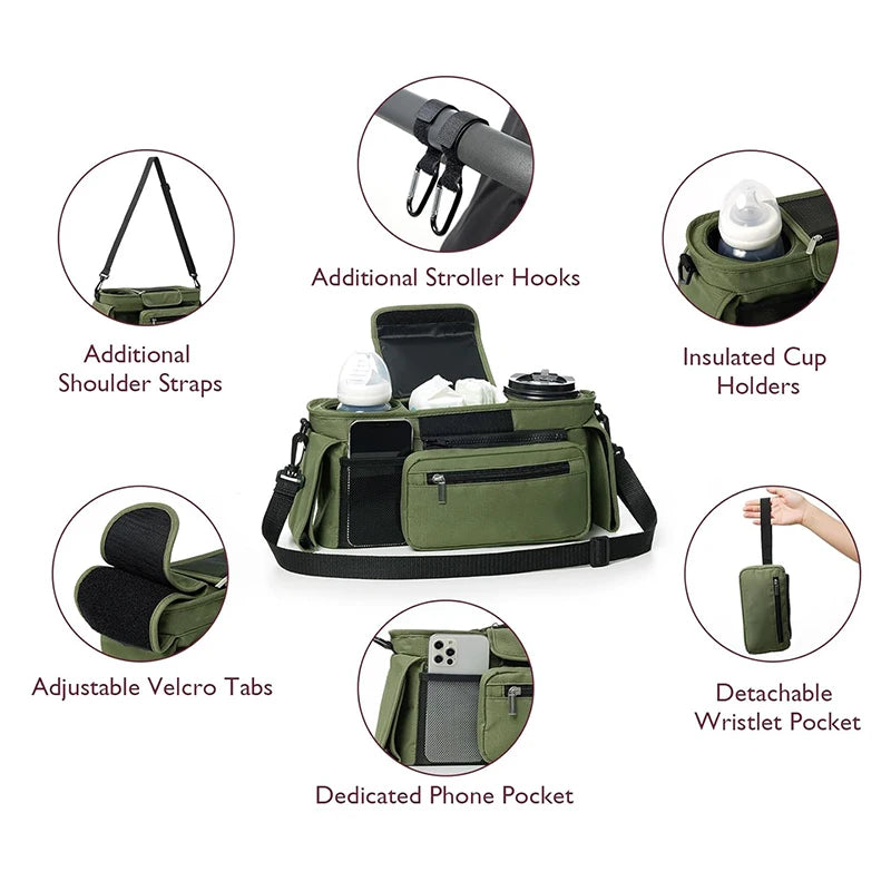 Baby Stroller Storage Large Capacity Travel Hanging Bag Mommy Bag Phone Bottle Holder Pram Diaper Bags Baby Stroller Accessories