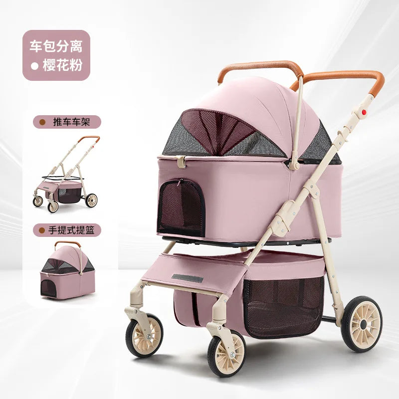 3-in-1 Pet Stroller for Cats & Dogs Detachable Carrier Storage Basket One-Hand Fold & 4-Wheel Brakes  cat carrier dog carrier