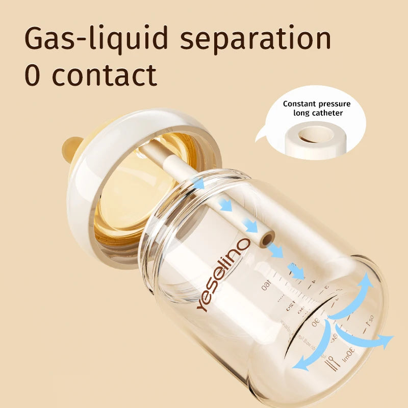 Newborn Glass Baby Bottles 160ml Silicone Nipple, 0-6 Months Anti Bloating Anti Spitting Choking