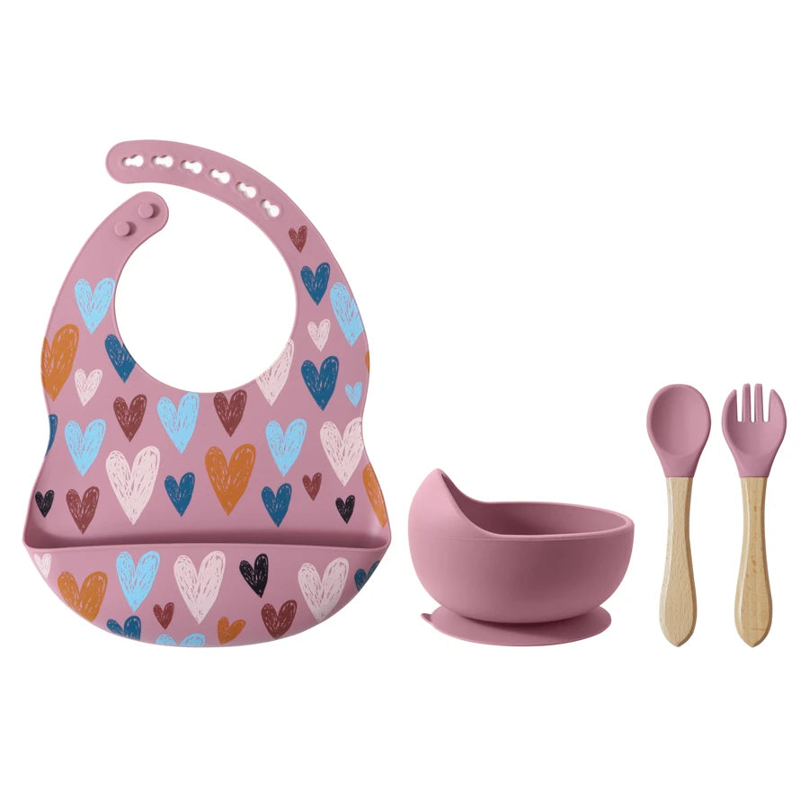 100% Food Grade Silicone Baby Cup, Bowl, Bib, Suction Dish and Utensils Sets