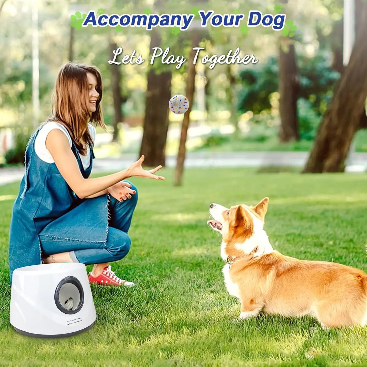 Automatic Dog Ball Launcher, Upgraded Interactive Dogs Balls Thrower for Small and Medium Dogs, Distance Adjustable Mental Stimu