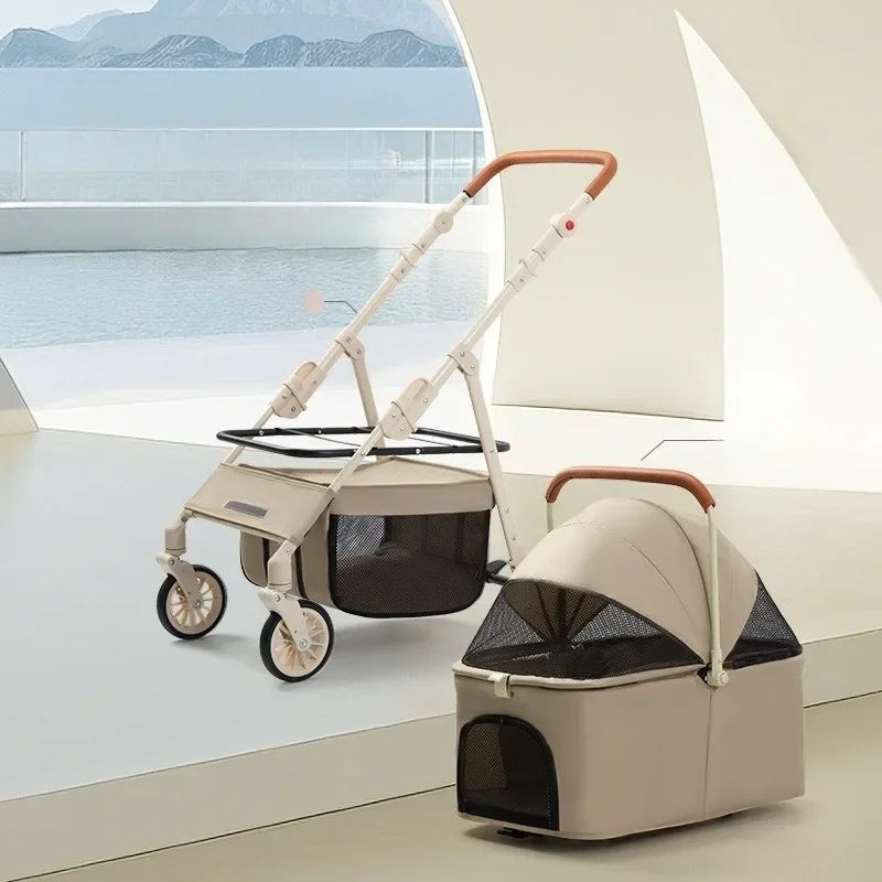 3-in-1 Pet Stroller for Cats & Dogs Detachable Carrier Storage Basket One-Hand Fold & 4-Wheel Brakes  cat carrier dog carrier