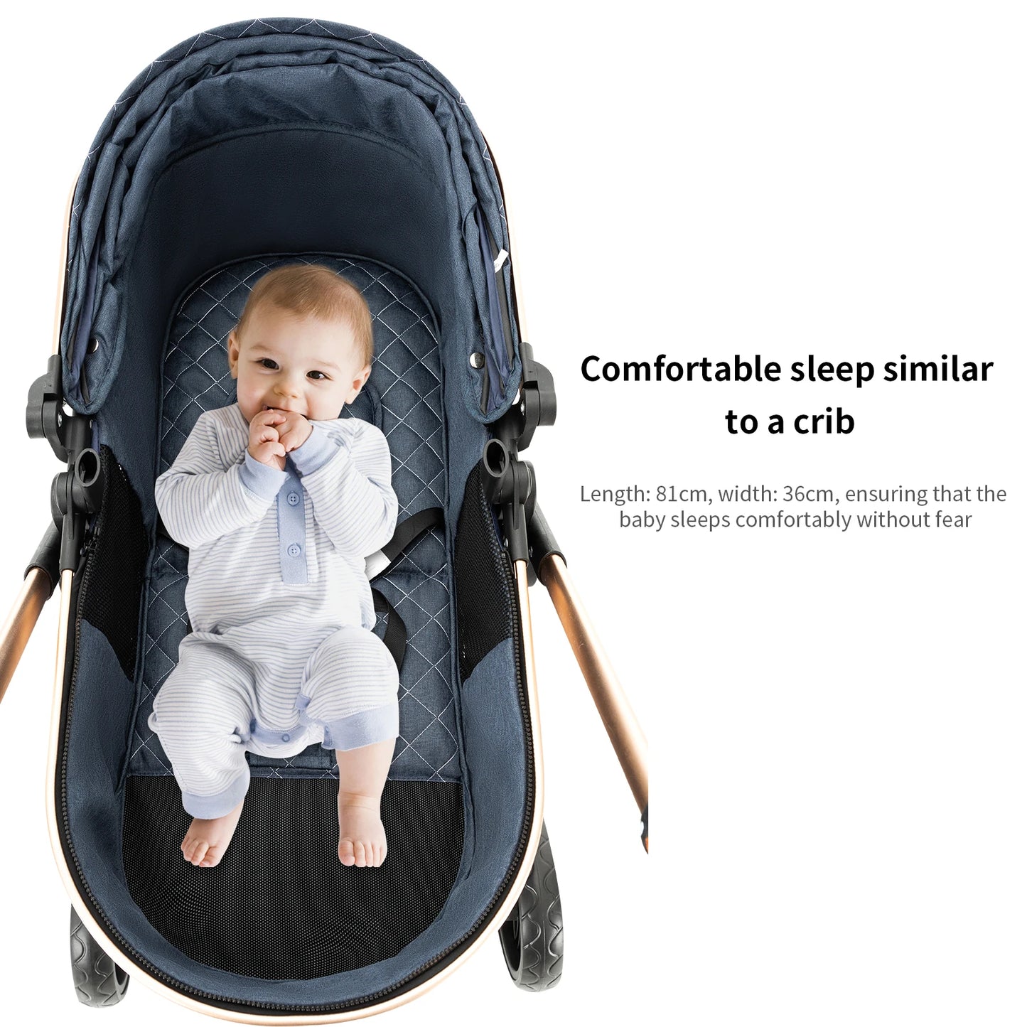 Baby Stroller 2 in 1 with Carrycot Reversible Seat 5-Point Harness for Newborn 0-3Y Lightweight Foldable 2-in-1 Baby Stroller