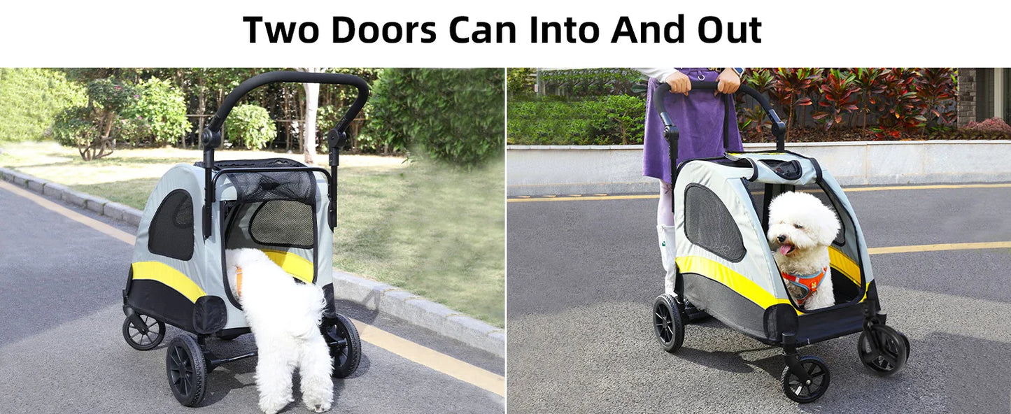 Premium Dog Stroller Pram 4 Wheel Foldable Cart Travel Walk Pet Jogger Wagon for Small Medium Large XL Dogs