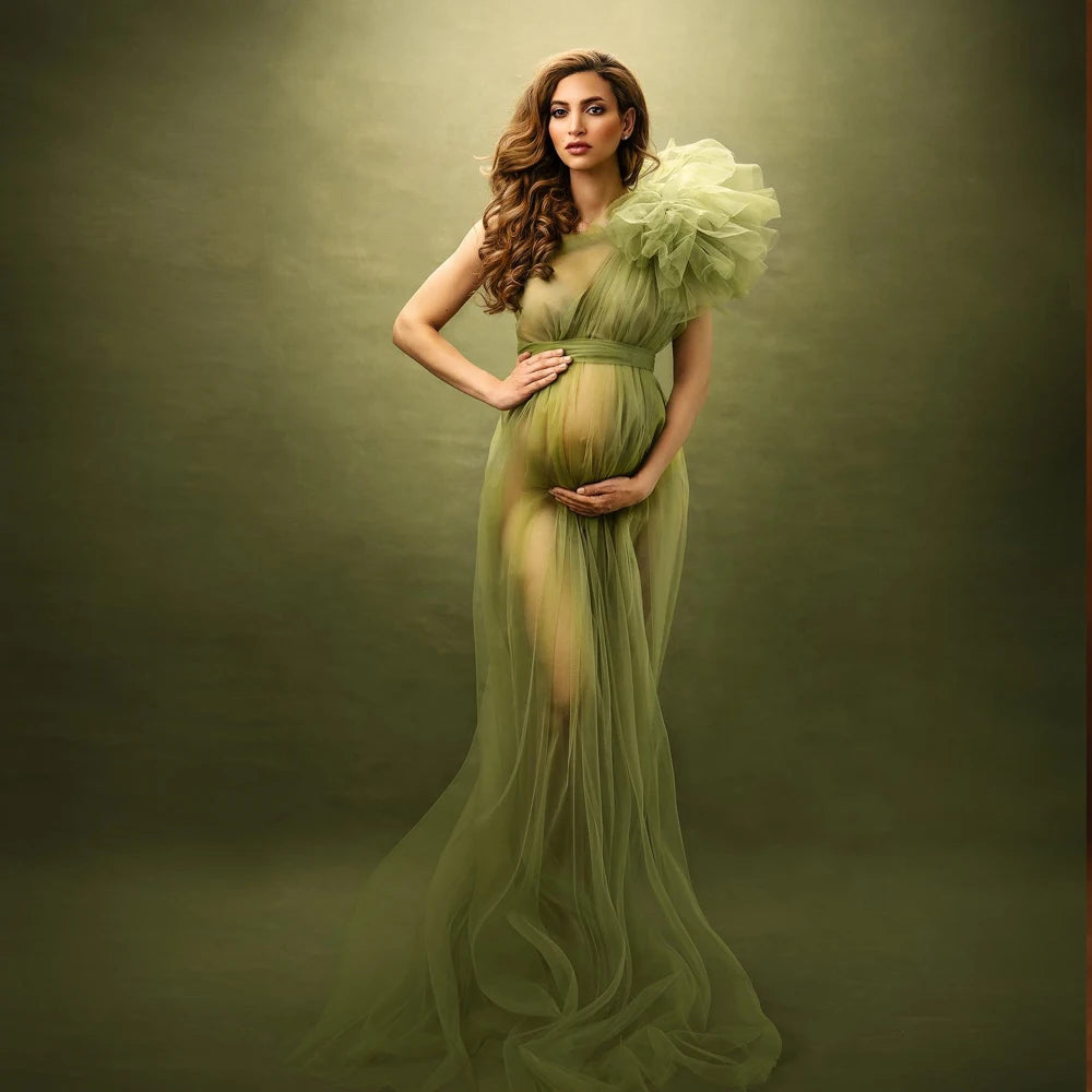 Maternity Photography Dresses Studio Props Sexy Perspective Mesh Single Shoulder Dress Photoshoot Dress For Women