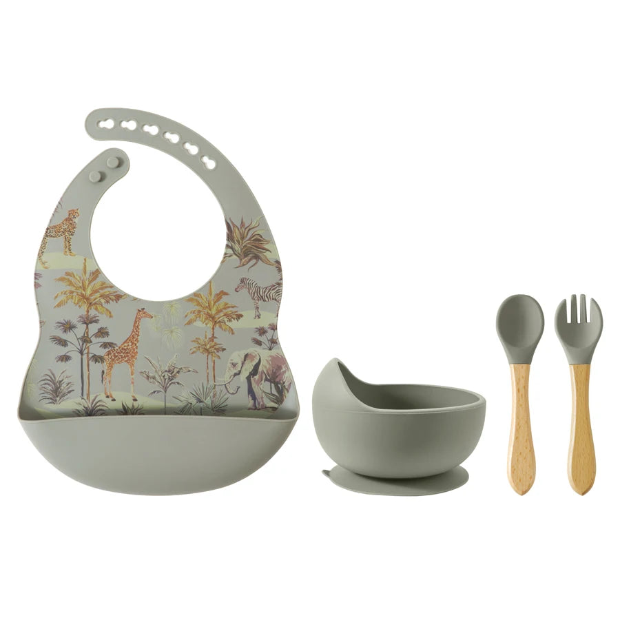 100% Food Grade Silicone Baby Cup, Bowl, Bib, Suction Dish and Utensils Sets