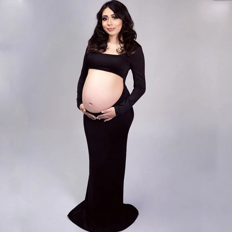Maternity Photography Sexy Bodycon Dress Square Neck Long Sleeve Wedding Party Pregnant Clothes