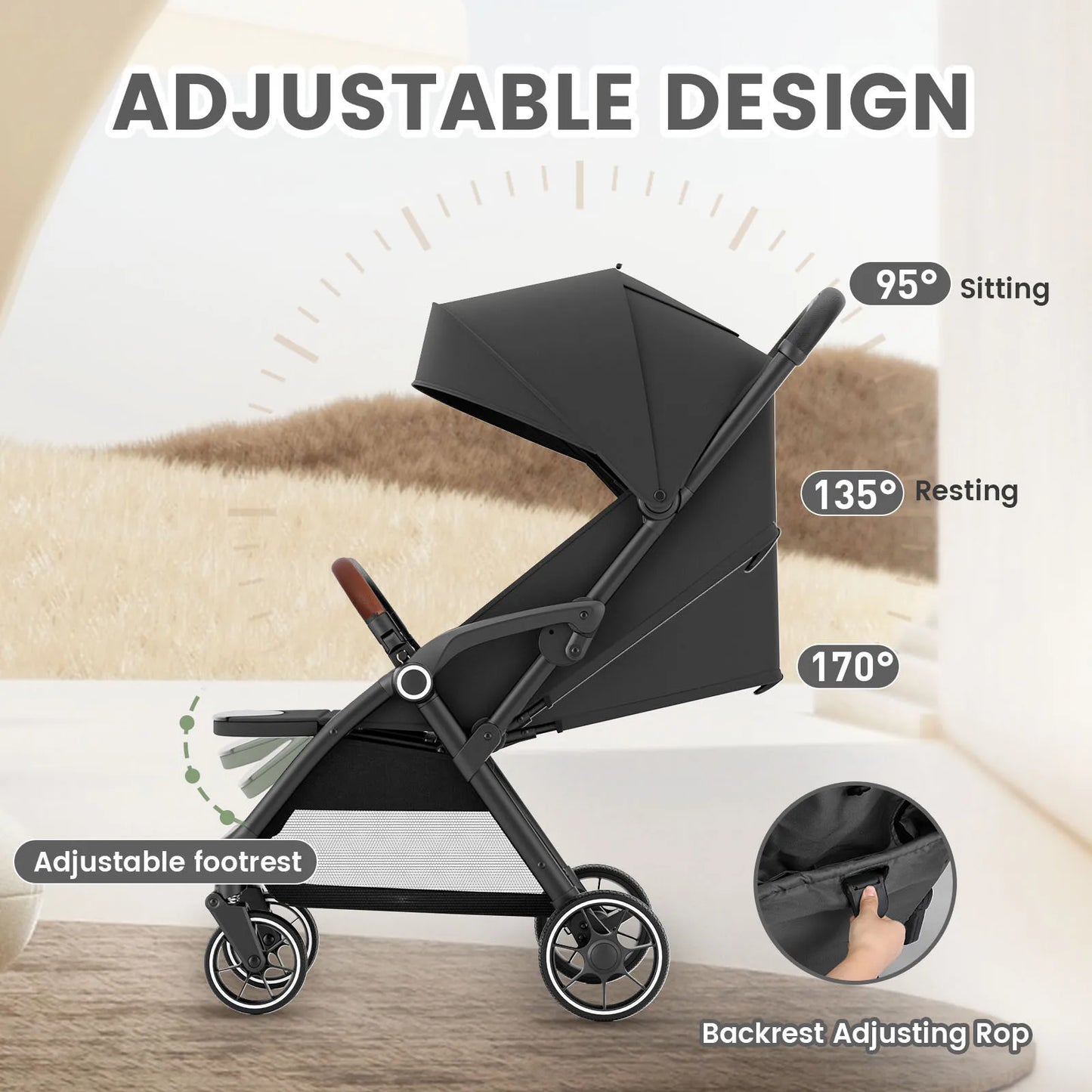 Standard Stroller  Seat, Foldable Portable Newborn Stroller, Luxury Baby Carriage Suit Baby,Toddlers, 360°Swivel Seat