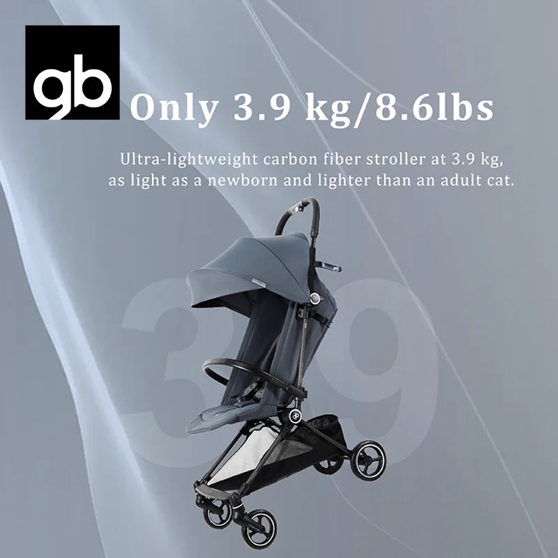Gb FYN Carbon Fiber Stroller - Ultra-Lightweight 3.9kg/8.6lbs, One-Hand Fold,  Airplane & GT Friendly, with Cargo Basket, Canopy
