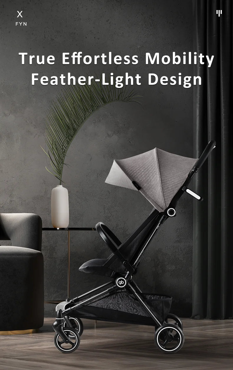 Gb FYN Carbon Fiber Stroller - Ultra-Lightweight 3.9kg/8.6lbs, One-Hand Fold,  Airplane & GT Friendly, with Cargo Basket, Canopy