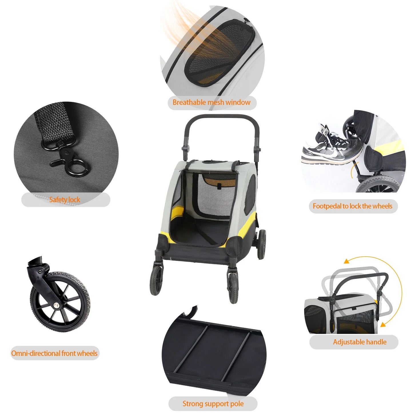 Premium Dog Stroller Pram 4 Wheel Foldable Cart Travel Walk Pet Jogger Wagon for Small Medium Large XL Dogs