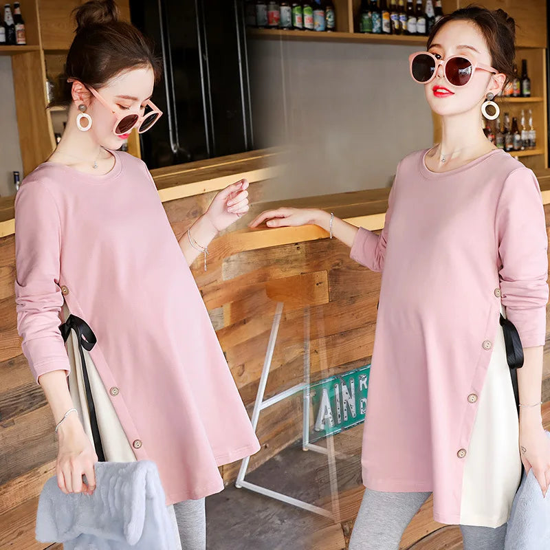 Womens Maternity Tops Long Sleeve Solid Tunic Casual Pregnancy Shirt Maternity Clothes Comfy Flattering Top, sizes M-3XL