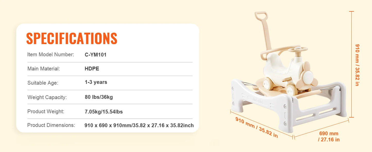 SucceBuy 5 in 1 HDPE Rocking Horse for Toddlers 1-3 Years, Baby Rocking Vehicle with Trampoline Detachable Balance Board