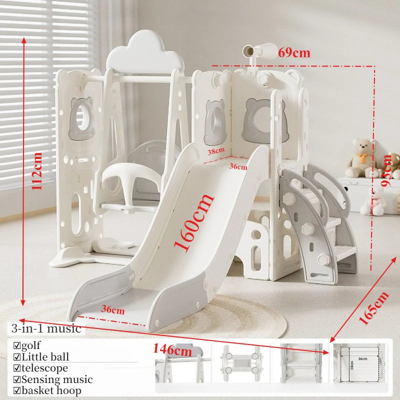 Child Toy Slide Swings Set Combo Indoor Safe Stable Kids Play Equipment Sensing Music Slide for Children From 2 To 10 Years