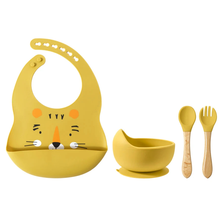 100% Food Grade Silicone Baby Cup, Bowl, Bib, Suction Dish and Utensils Sets