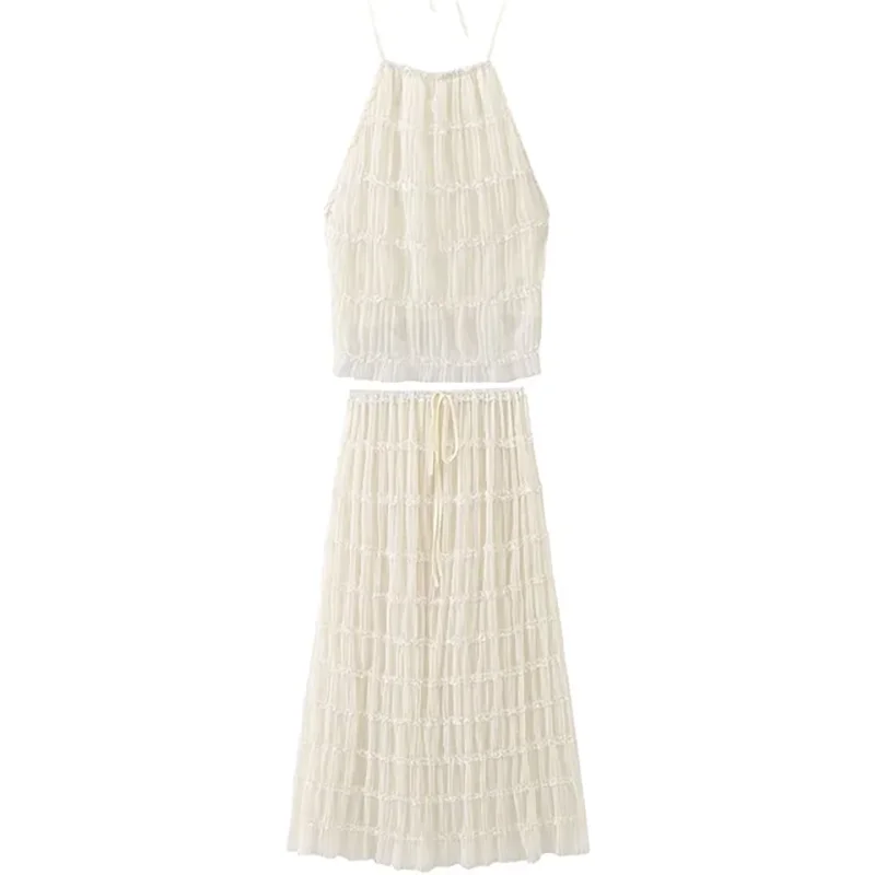 Maternity Photography Dress - Sexy Pleated Halter Top with Matching Chiffon Skirt, 2PC Set