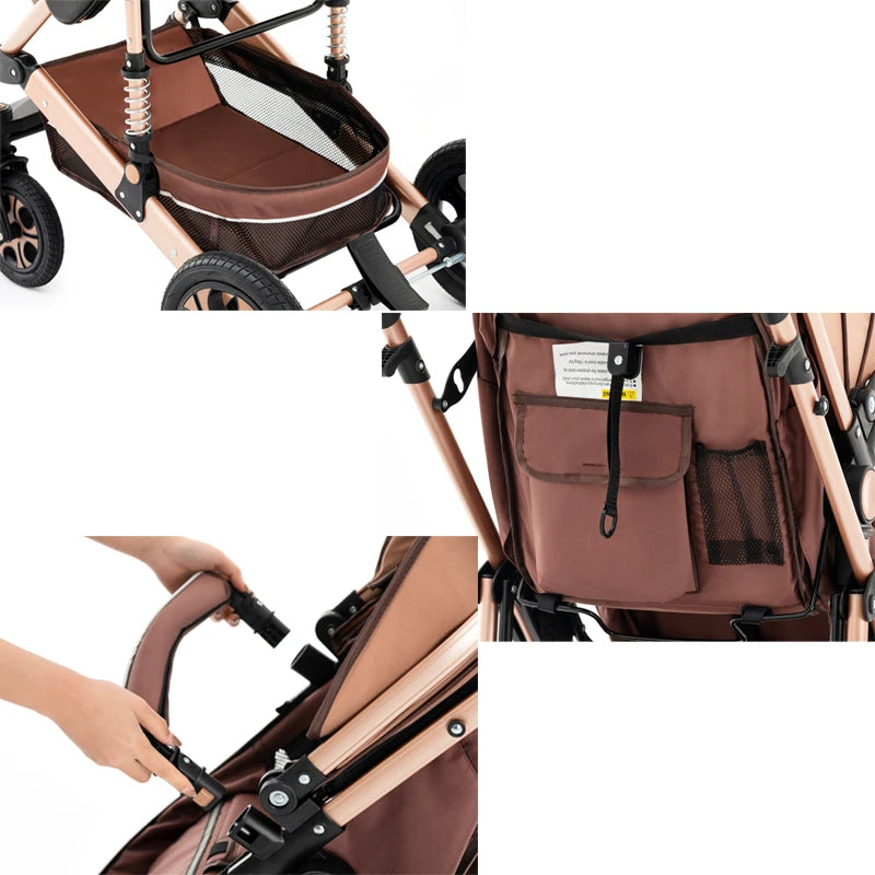 Baby Stroller Combo Car Seat, Baby Travel System with Isofix Base, Baby Carriage 3 in1 Reversible Foldable Standard Stroller