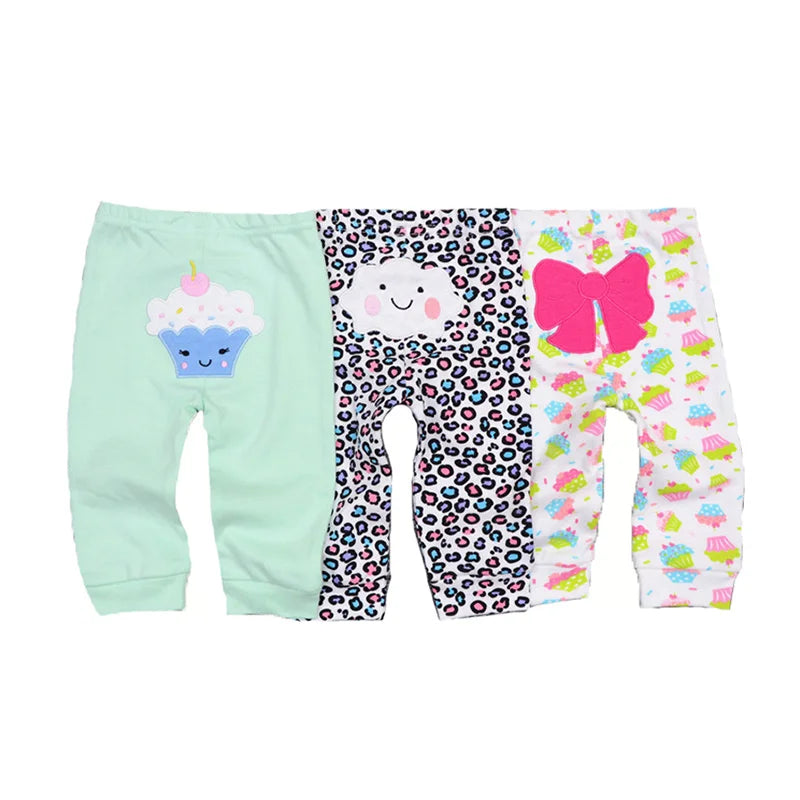 3-Pack Cartoon Baby Pants Cotton Newborn Boy Girl Long Trousers 0-24M Soft Infant Clothes