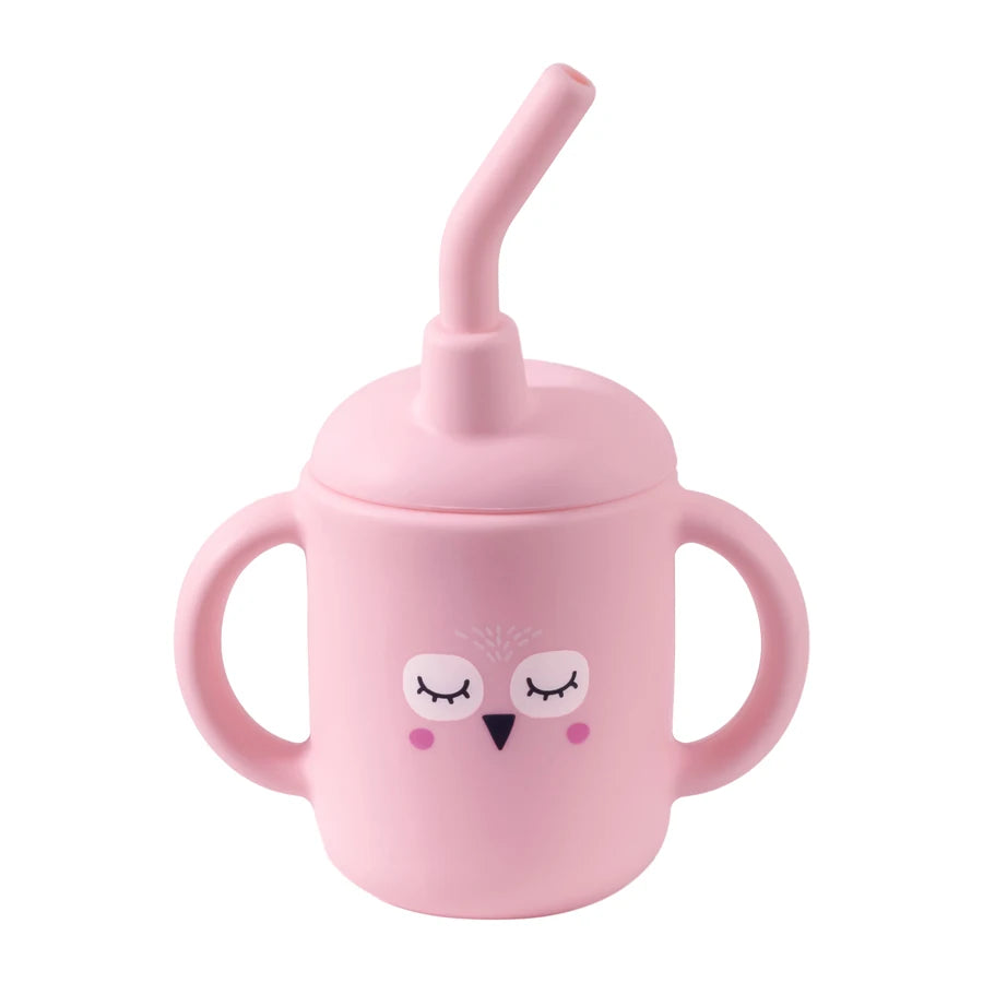 Baby Silicone Feeding Cup With Handle Sippy BPA Free Toddlers Cartoon Pattern Learning Drinkware Children Straw Cups Tableware