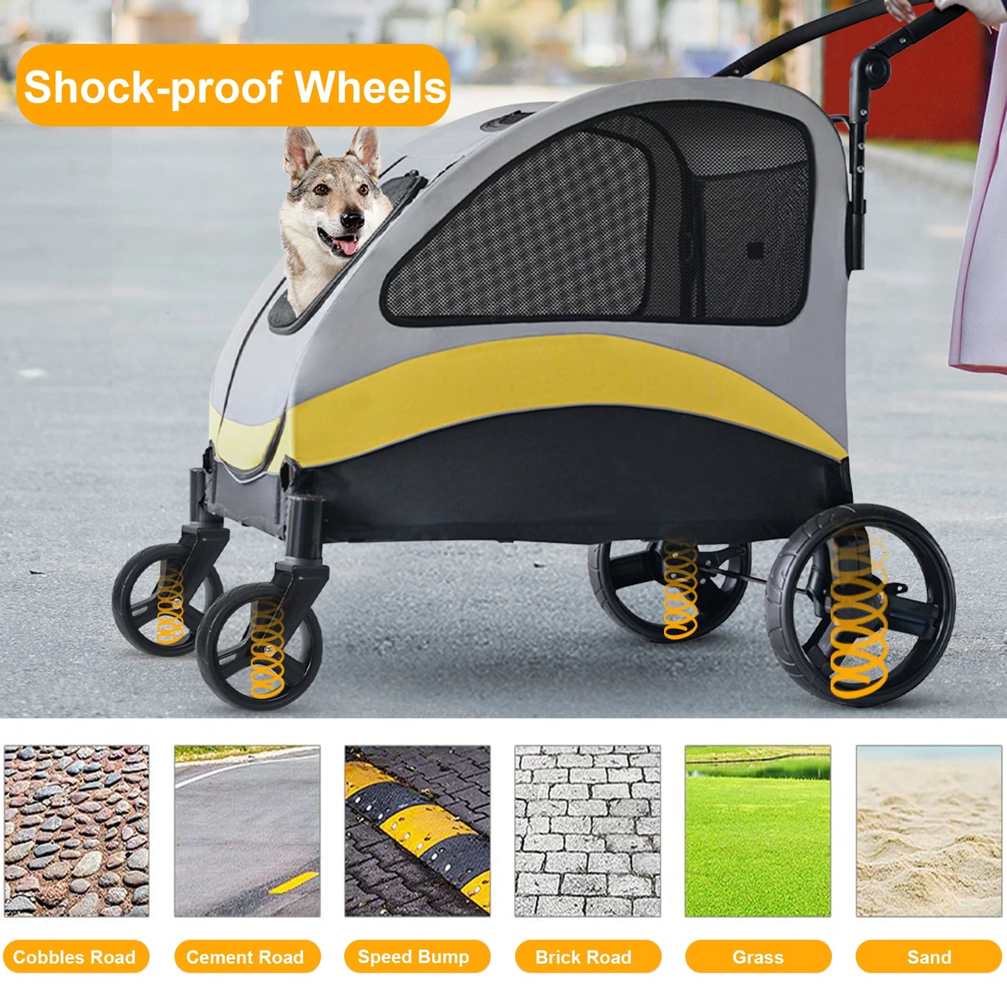 Portable Dog Stroller 4 Wheels for Large, Medium and multiple Dogs Foldable Pet Travel
