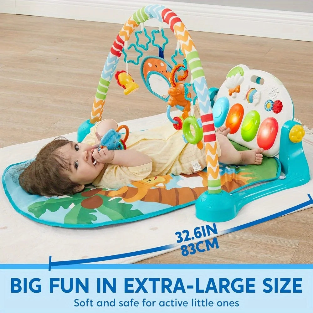 JOYFY Baby Play Mat Tummy Time Mat Toy for 0-12 Months Baby Musical Learning Toy Adorable Animal-Themed Play Gym with Piano Panel