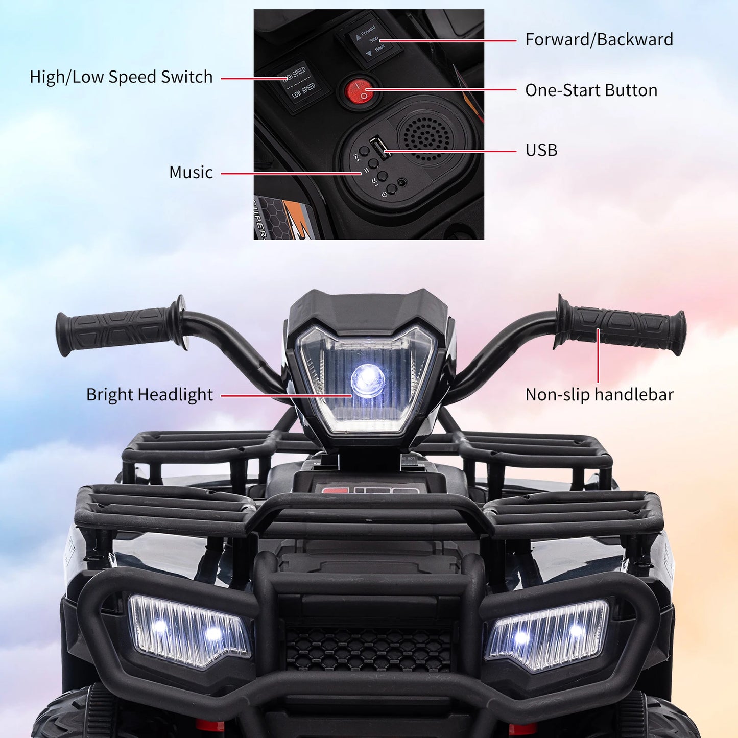 Kids, Age 2.5 - 5 years old, Ride On ATV 12V Battery-Operated Electric Vehicle Car, High/Low 2.2mph Safety Speed, One Button Start, LED Light for Toddlers