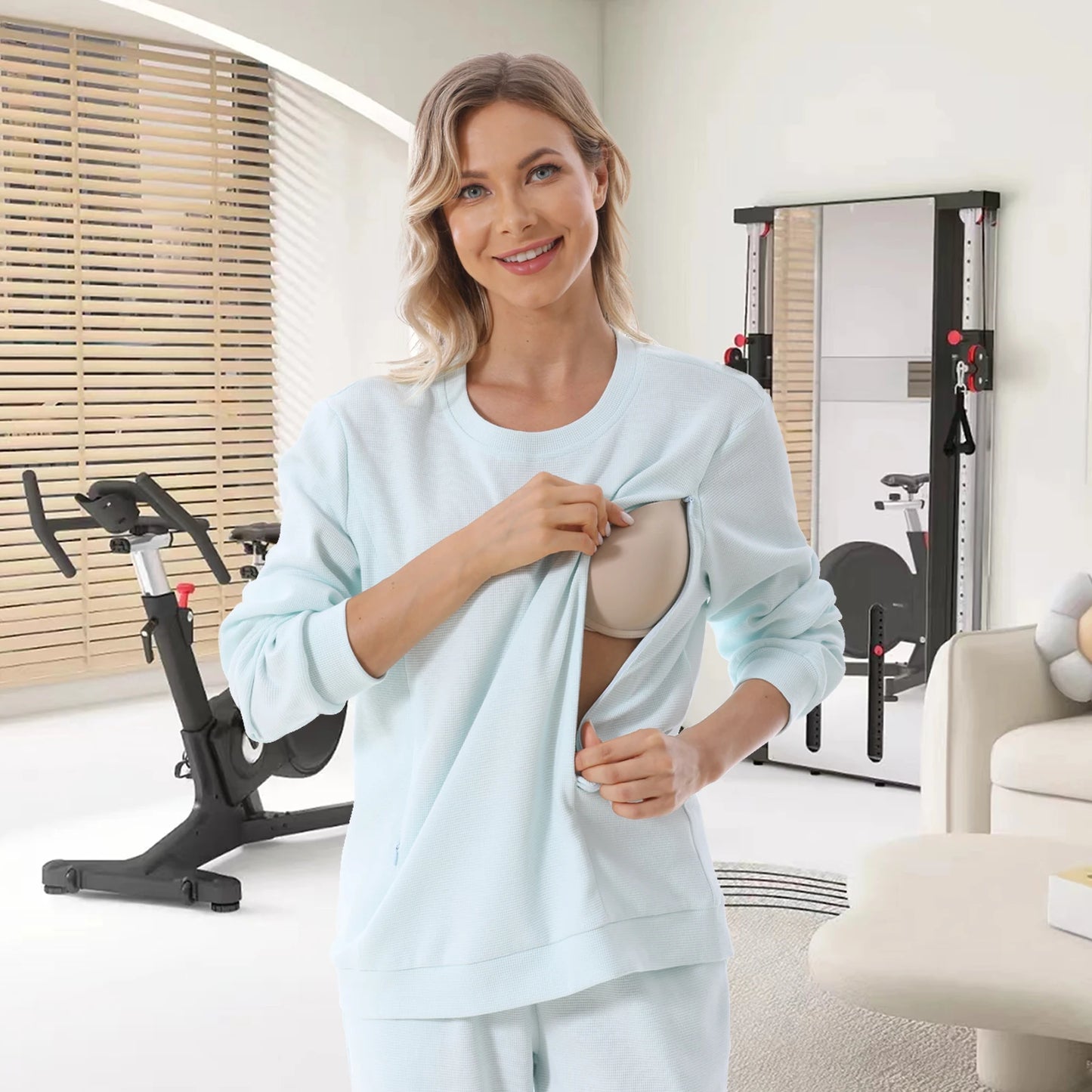 Nursing Mama's Jersey Long Sleeve Top with side opening for breastfeeding and Matching Pants (Sold Separatly), Plus Size Available
Material