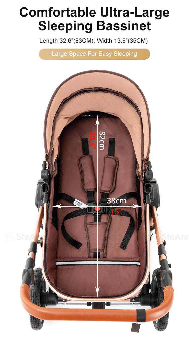 Baby Stroller Combo Car Seat, Baby Travel System with Isofix Base, Baby Carriage 3 in1 Reversible Foldable Standard Stroller