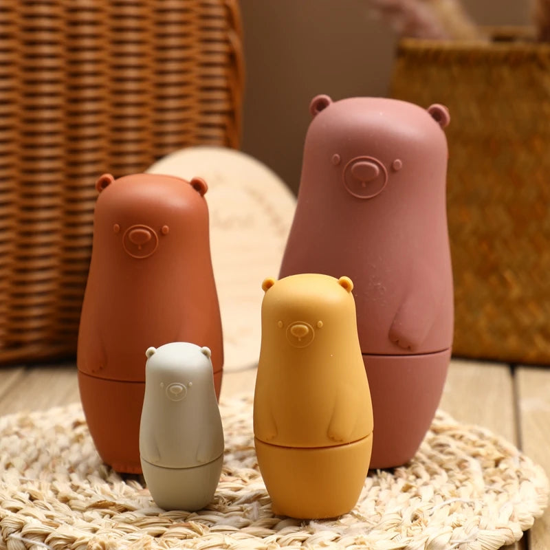 1Set Baby Silicone Pacifier Animal Rattle Rainbow Stacked Toys Newborn Souvenir Milestone Card Baby Birth Teething Gift Box Set