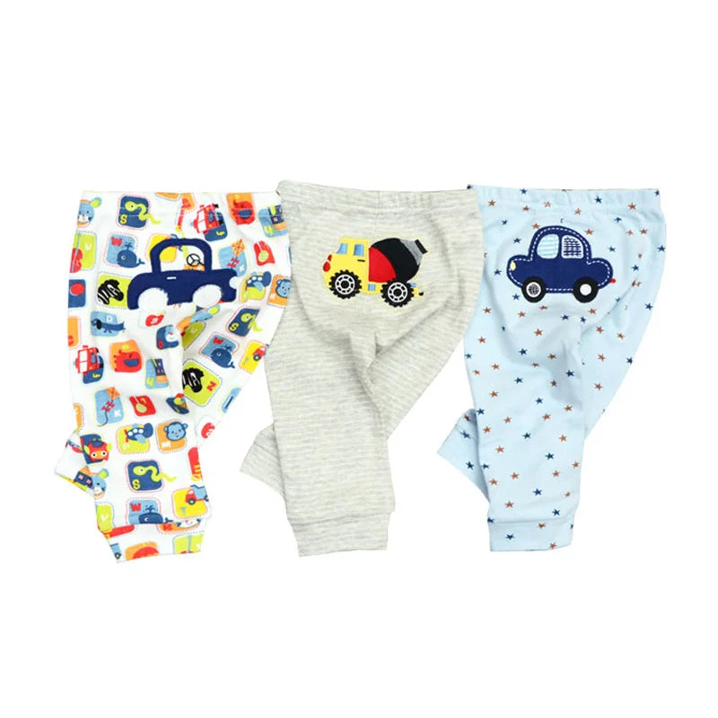 3-Pack Cartoon Baby Pants Cotton Newborn Boy Girl Long Trousers 0-24M Soft Infant Clothes