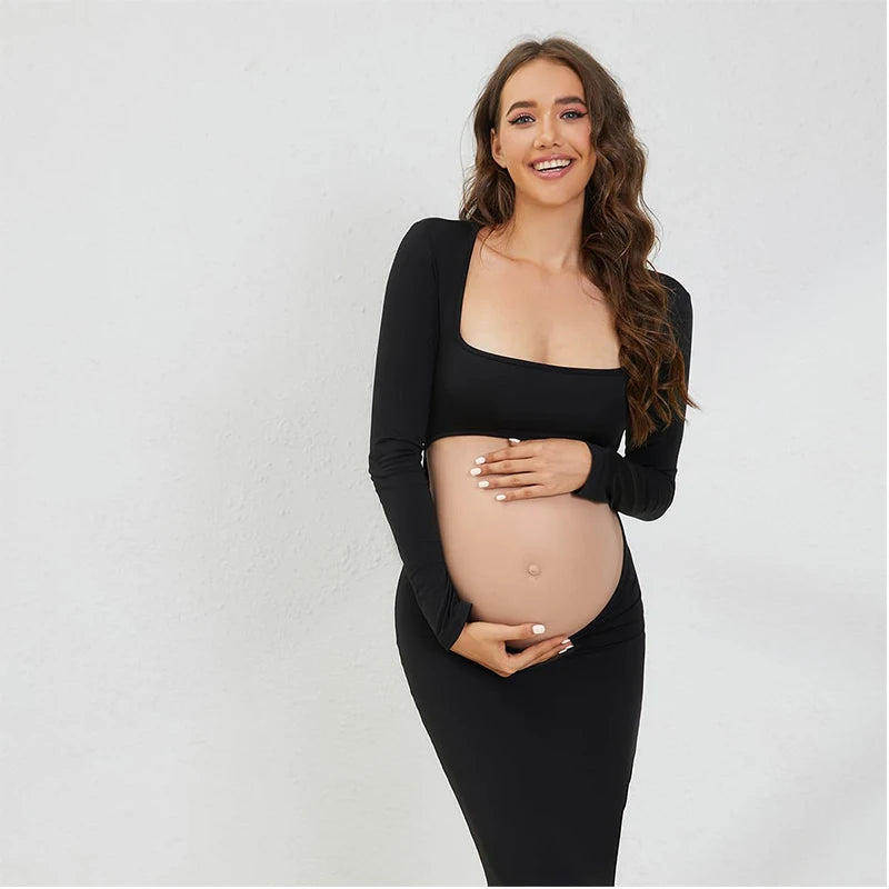 Maternity Photography Sexy Bodycon Dress Square Neck Long Sleeve Wedding Party Pregnant Clothes