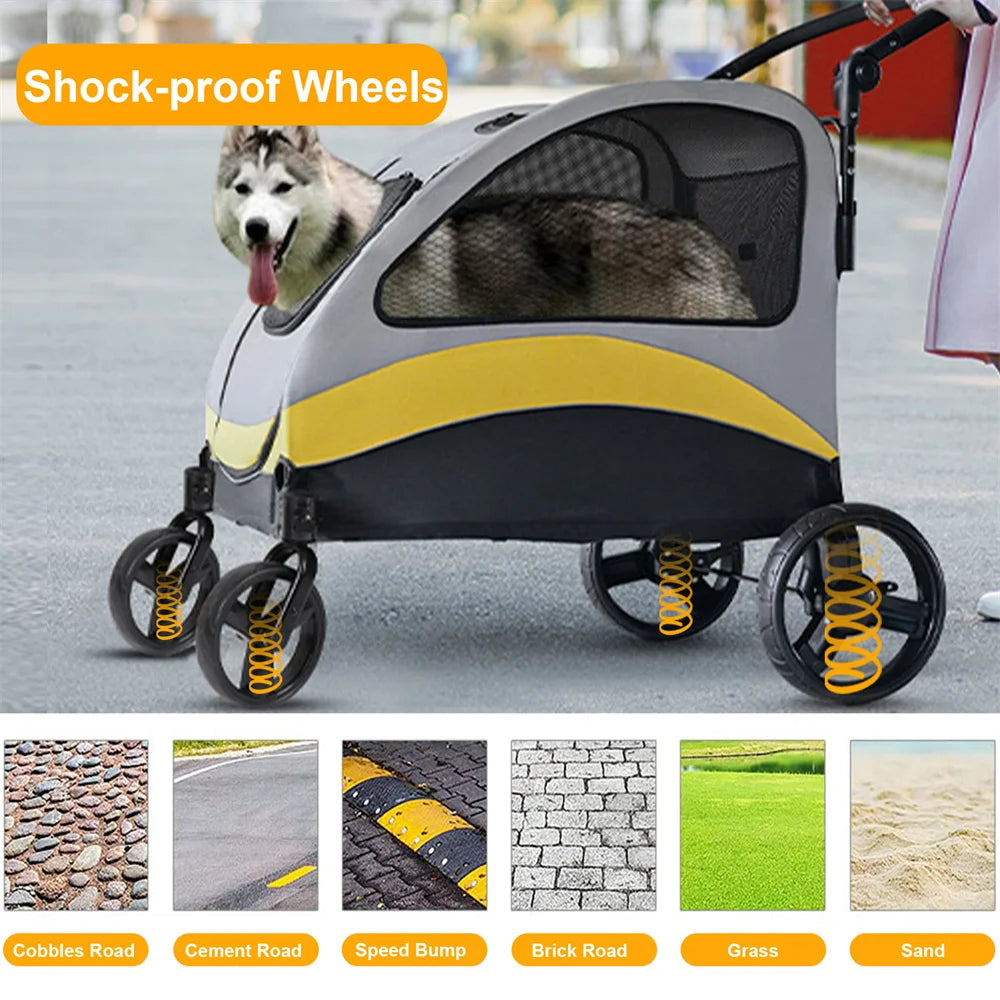 Premium Dog Stroller Pram 4 Wheel Foldable Cart Travel Walk Pet Jogger Wagon for Small Medium Large XL Dogs