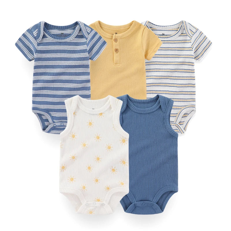 95% Cotton Newborn Baby Onesies Four Seasons Fashion Cartoon Short Sleeve Baby Boy Girl Bodysuits Soft Unisex- 5 Pcs/Lot